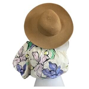 New A New Day Cream Floral One Shoulder Puff Sleeve Blouse Medium